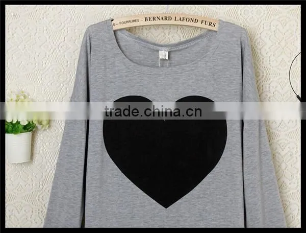fashion new design european style love pattern girl long sleeve baggy t-shirt