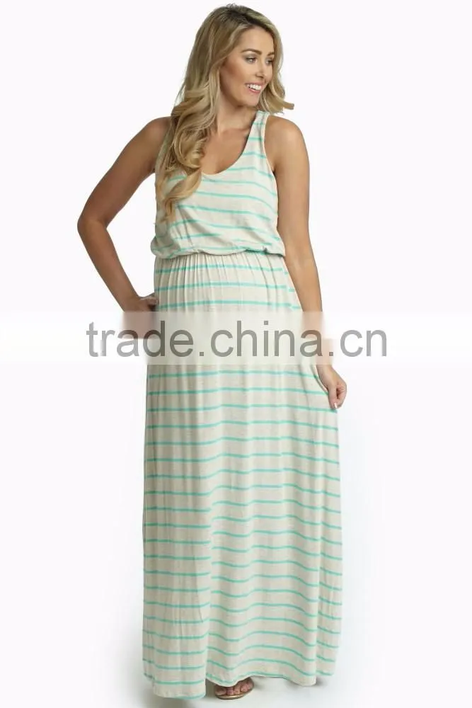 Comfortable fit round neck stripe maternity maxi dress wholesale maternity clothes 2016
