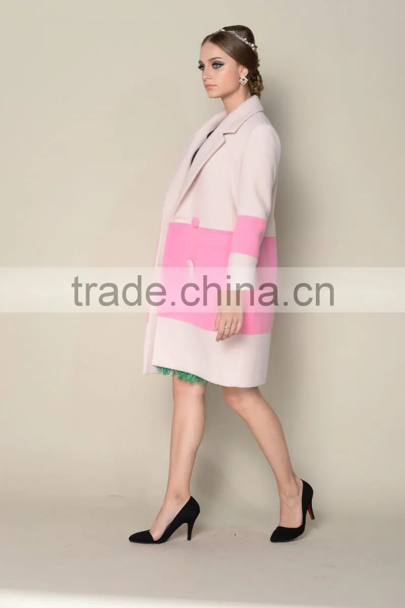DWL001good selling contrasting color designed double breasted style korea women winter coat