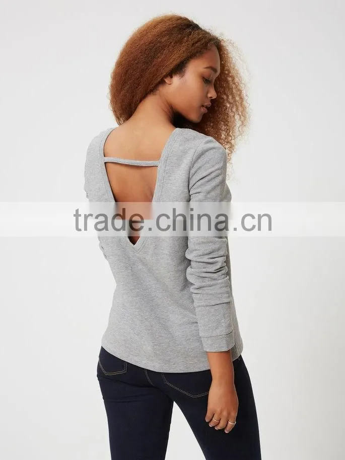 Wholesale 100% cotton sweatshirt lightweight cotton sweatshirts blank backless women sweatshirt