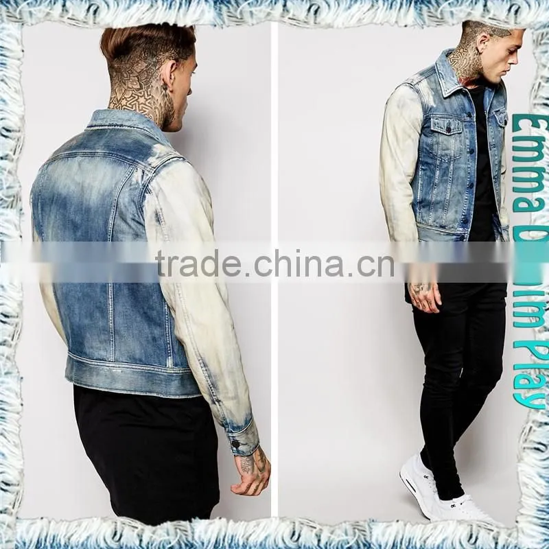 2016 Spring Tops Sleeves Bleached White Blue Denim Men's Jackets Clothes