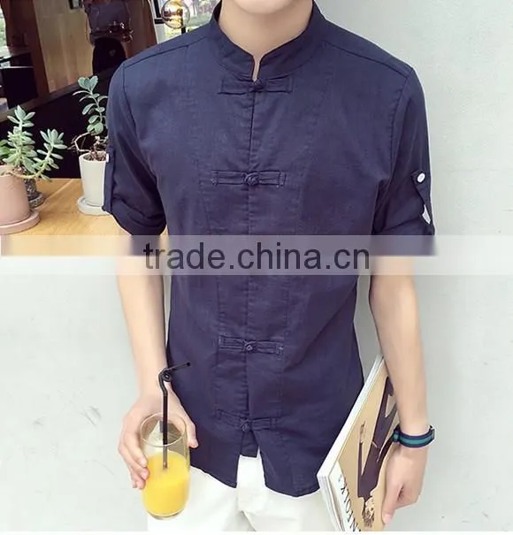 Cultivate one's morality short sleeve shirt cotton and linen men