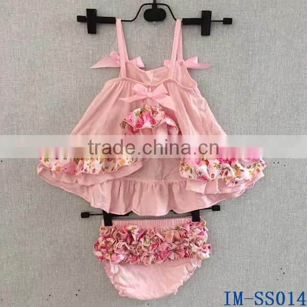 Boutique Wholesale Kids Clothes Adorable Knit Cotton Newborn Baby Girls Swing Top Bloomer Two Pieces Sets with Ruffles IM-SS010