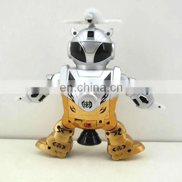 Interesting b/o spinning dancing robot toy with flashlight and music HC96545