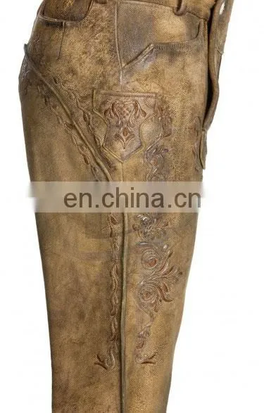 Over Knee Leather Pants Suede Leather Brown German Bavarian Lederhosen (German Garments)