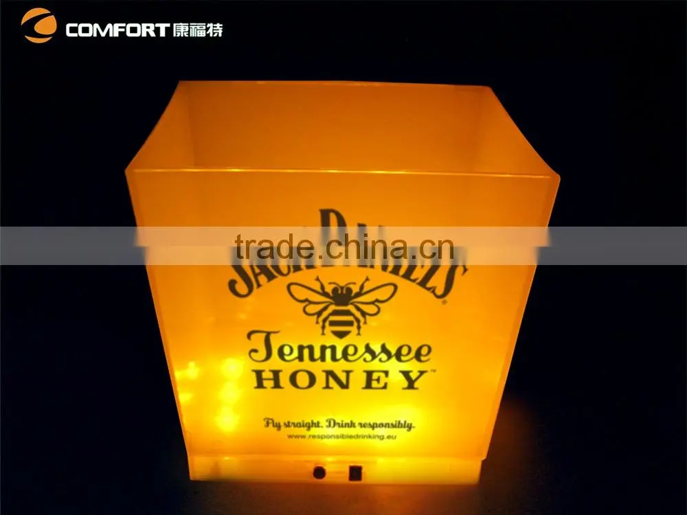 Stocked clear plastic led ice buckets wholesale with drink holder
