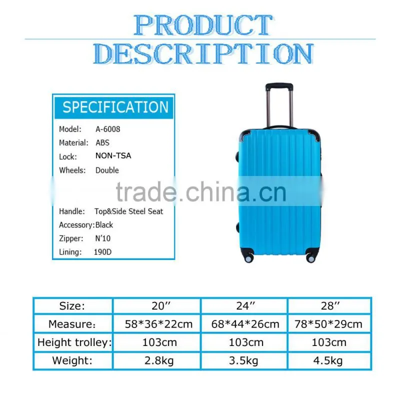 2015 high quality promotional colourful abs trolley luggage