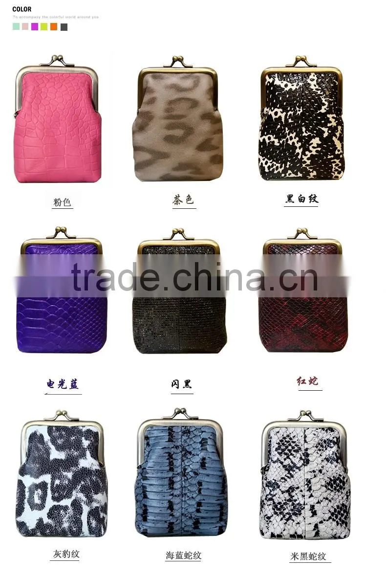 animal pattern cow leather pocket coin holder ladies change purse money pouch with clip closure