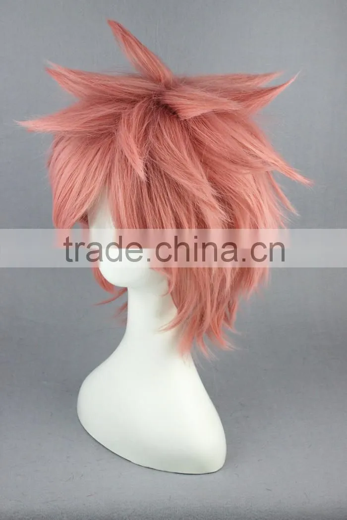 High Quality 35cm Short Straight Fairy Tail Wig Natsu Dragneel Pink wig Synthetic Anime Wig Cosplay Hair Wigs