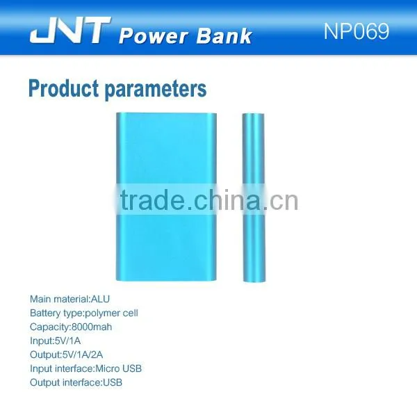 Dual outputs Unqiue item high capacity power bank ploymer cell portable power bank with 8000mah