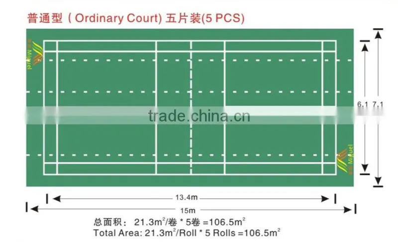 Green Litchi Grain PVC Sports Flooring Floor Mat for Indoor Badminton Court