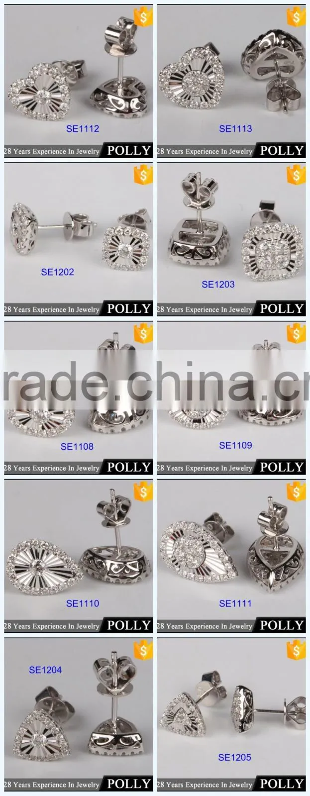 Hip pop jewelry fashion stud earring 925 silver square shape