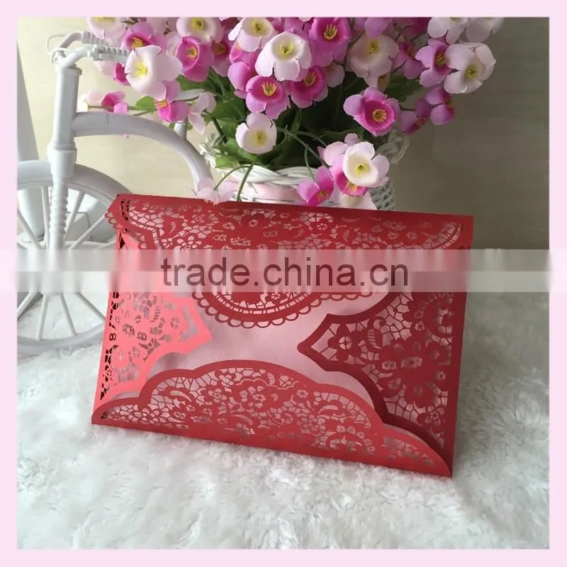2016 Hot Sale Customized flower style Manufacturer Colorful with beads Pocket Fold Wedding Invitation card greeting cards