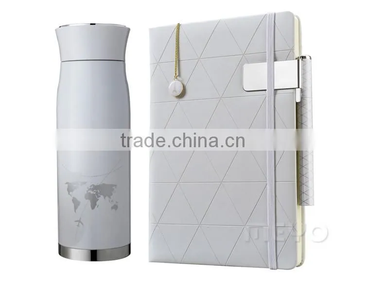 Lucury vacuum bottle pen ballpoint notebook leather locker bookmark with paper bag