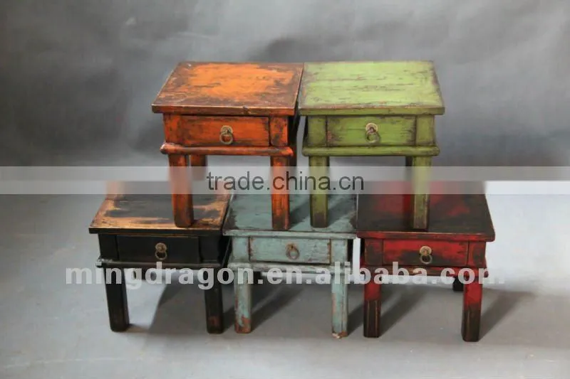 Chinese antique furniture pine wood Shanxi red/orange/black/green/blue colorful one drawer stool