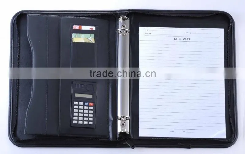 3 ring binder leather a4 hardcover file plastic zip mens leather portfolio folder