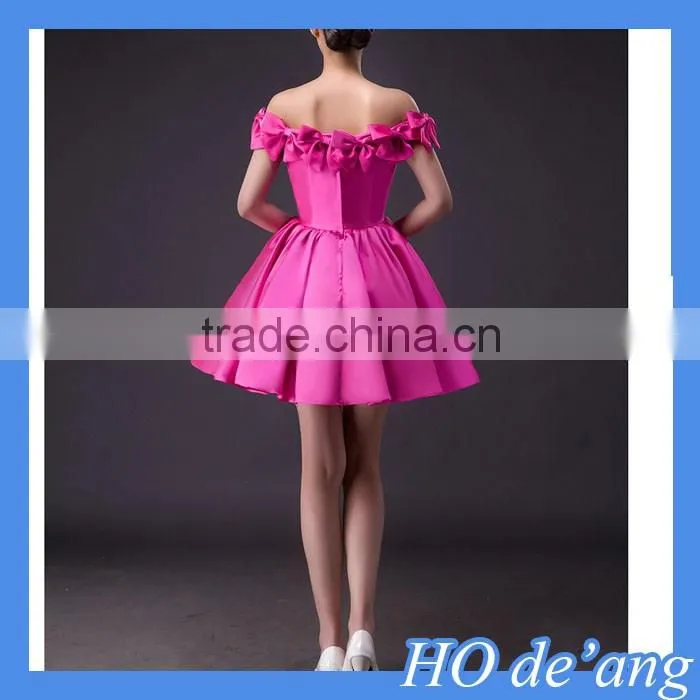 HOGIFT Word shoulder party dress,short paragraph wedding toast dress,bridesmaid dress with bow small flowers