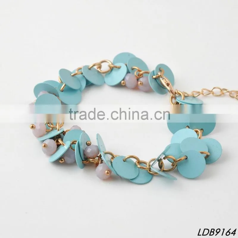 blue tiny disc cluster crystal bead bracelet