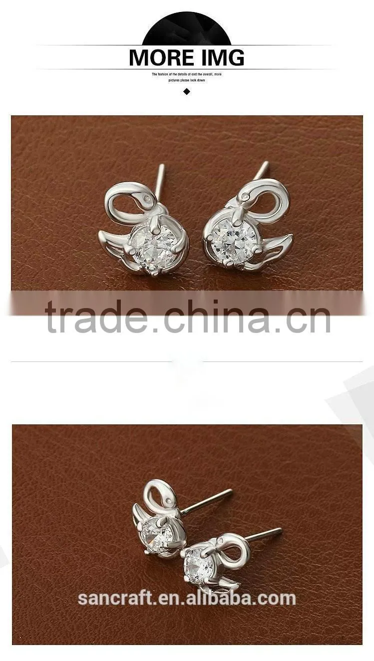 wholesale sterling earring silver 925 with Austrian zircon swan Style