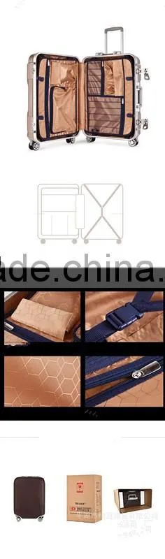 Hot fashion ABS+PC aluminum frame luggage with universal wheel