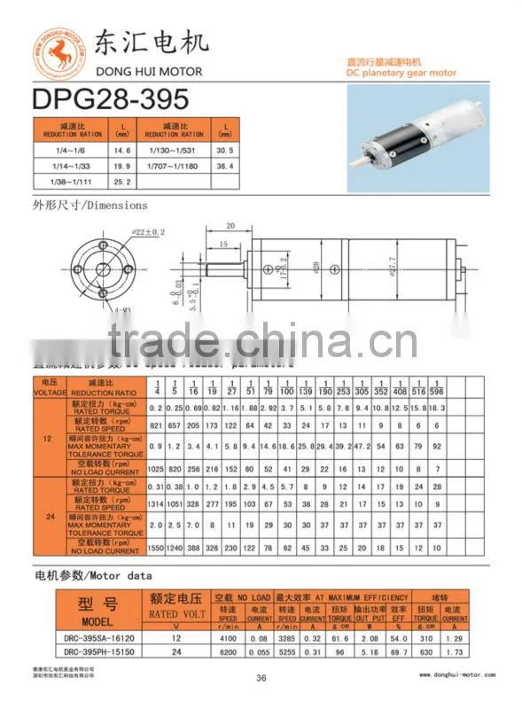 28mm Small Low Speed Gear Motor 12V DC 20 rpm