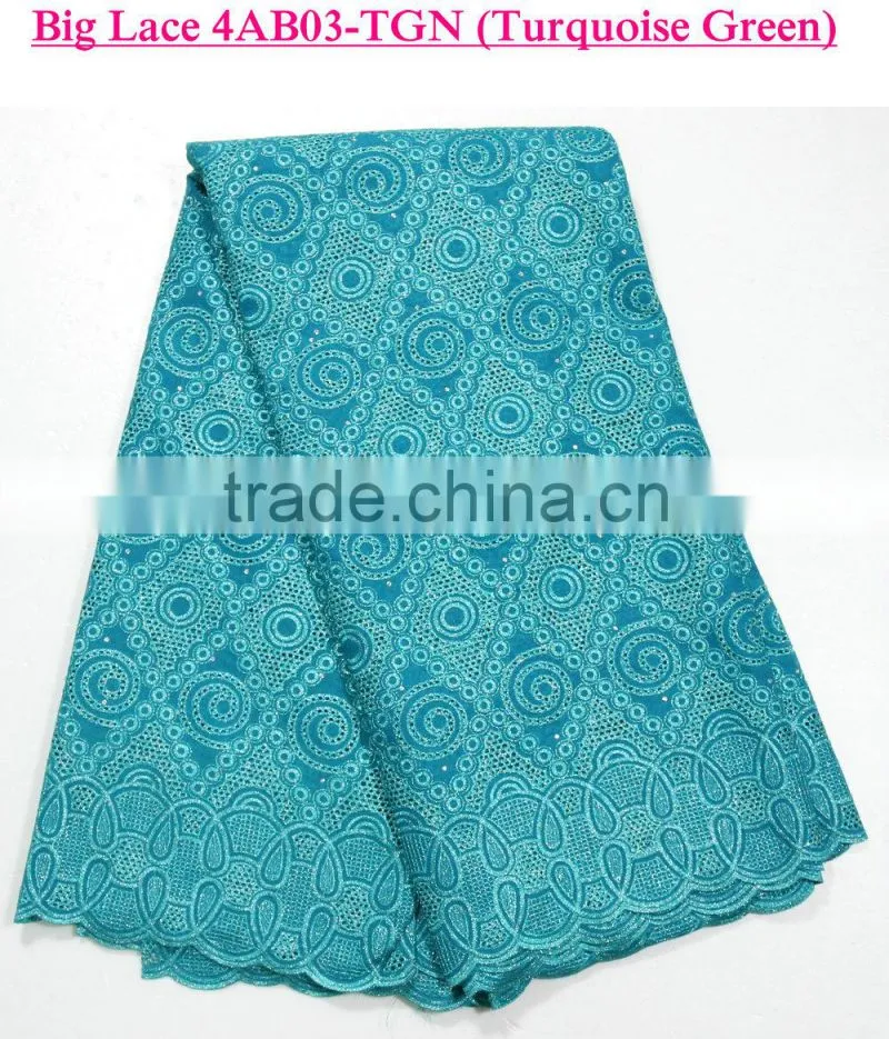 Latest lace 2015 embroidered cotton voile fabric royal blue swiss cotton lace fabric