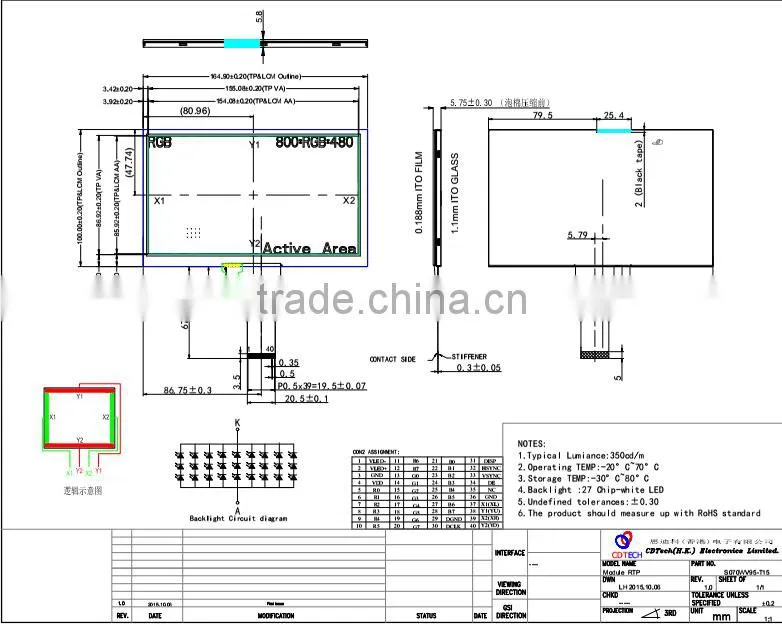 Anti season salewith CTP 7.0 inch 800 x 480 TFT LCM
