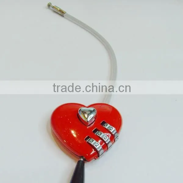 High Quality Mini Heart-shaped Padlock Heart Shape Resettable Combination Cable Lock Luggage Password Lock