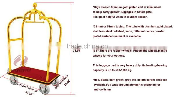High Quality Portable Titanium Gold Plated Baggage Trolley