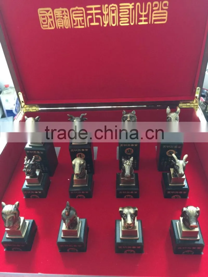 Factory Supply Chinese Twelve Animal Zodiac Bronze-plated Jade Seal Craft