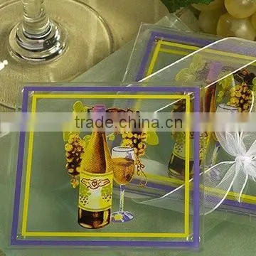 Photo frame type crystal glass coaster photo insert with wood material base