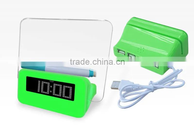 Multi function digital alarm clock with board for leaving a message