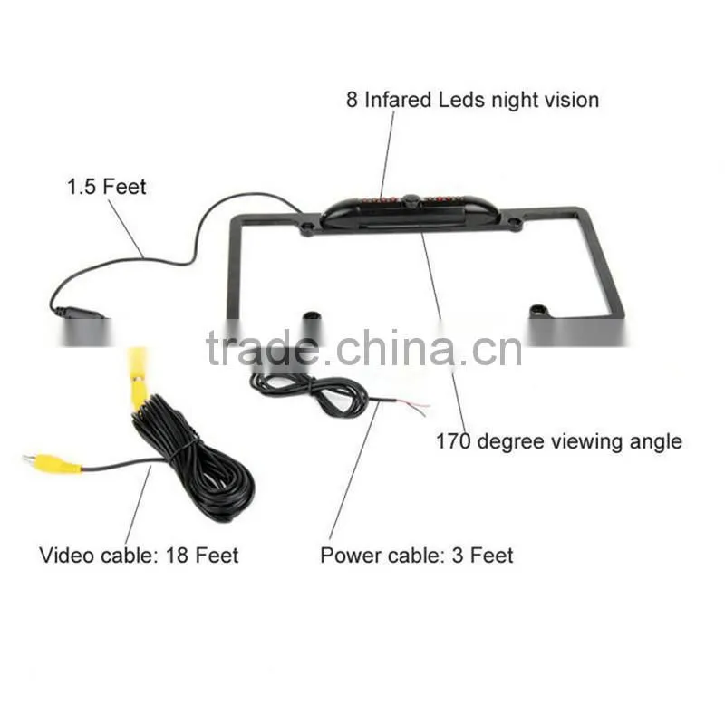 170 degree Viewing Angle Universal 8 IR LED Car License Plate Frame Mount Rear View Camera (Black or Silver )