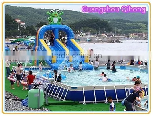 commercial grade rectangular metal frame swimming pool with inflatable water slides, inflatable deep swimming pool