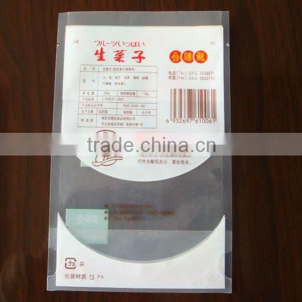 OPP/CPP laminated plastic packaging bags with bottom gusset for snack
