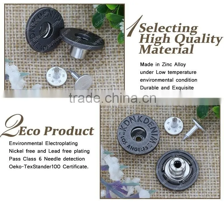19mm Silver Jeans Button Metal Tack Button For Women's Clothing