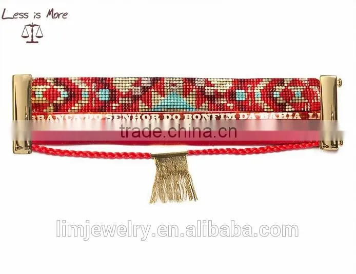 Multilayer Brazilian red mini beads Bracelet with gold Braided Tassel Bracelet