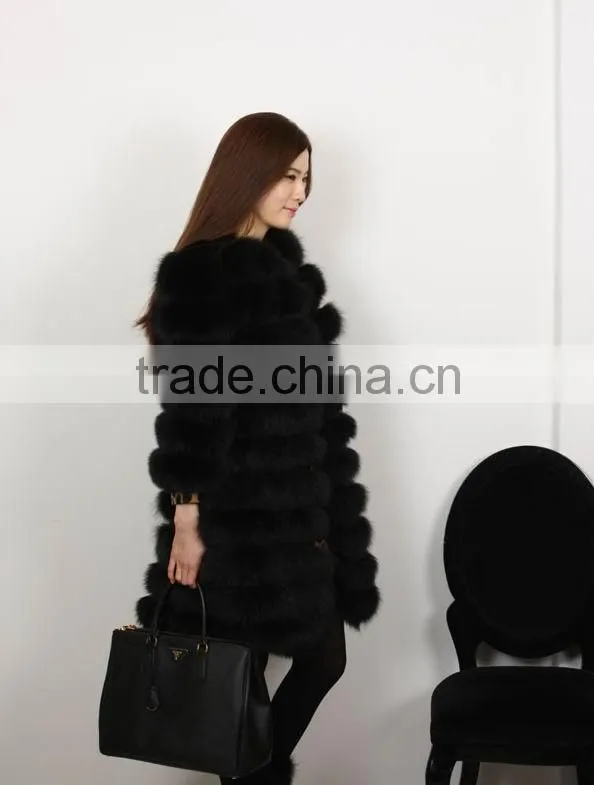Hot selling black fox fur coat for women winter