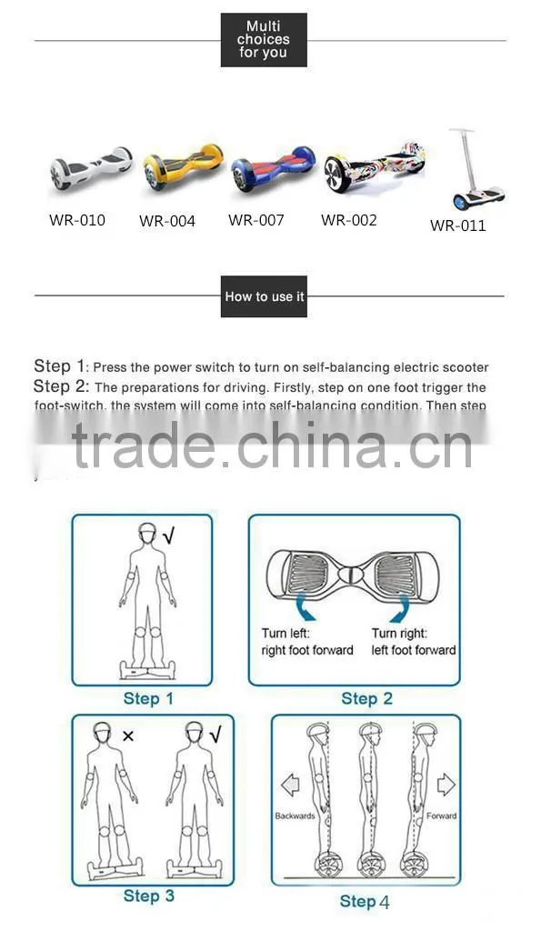 2016 hot sale two wheels smart self balancing electric scooter