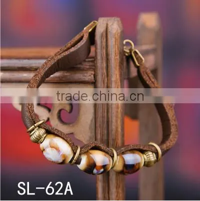 genuine leather porcelain face bracelet