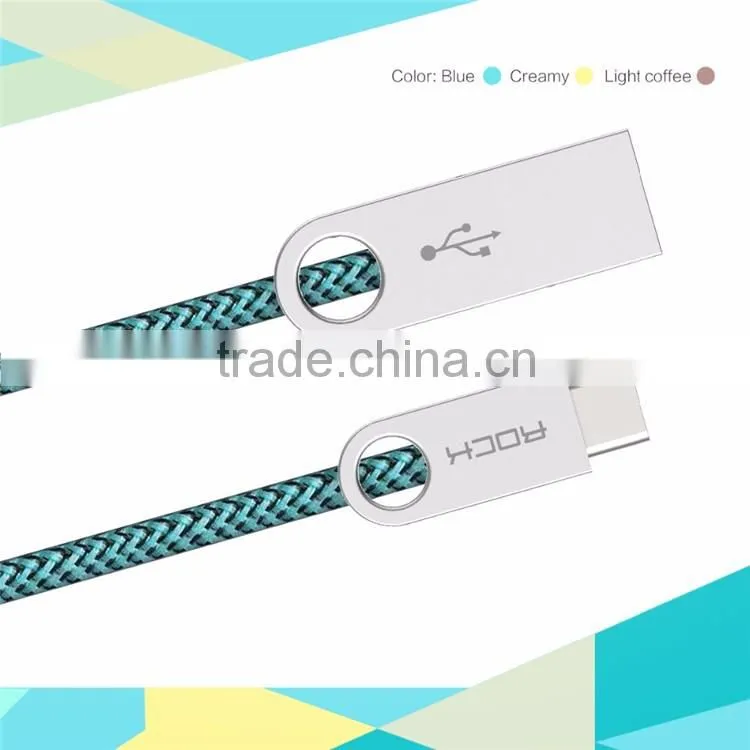 ROCK Cobblestone Type C Round Cable for Huawei xiaomi meizu 2.0A type C to USB Charging nylon metal cables