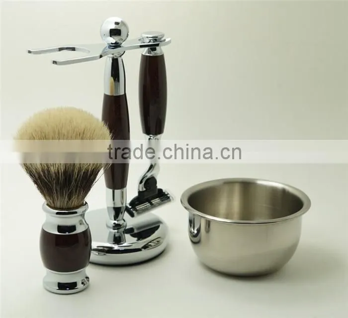 Hot Sale Metal Shaving Bowls Luxury Razors Real Badger Hair Brushes Shaving Set