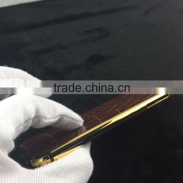 croco/bull leather gold 24ct plat back housing bezel for iPhone 6 Plus, 5.5 inch