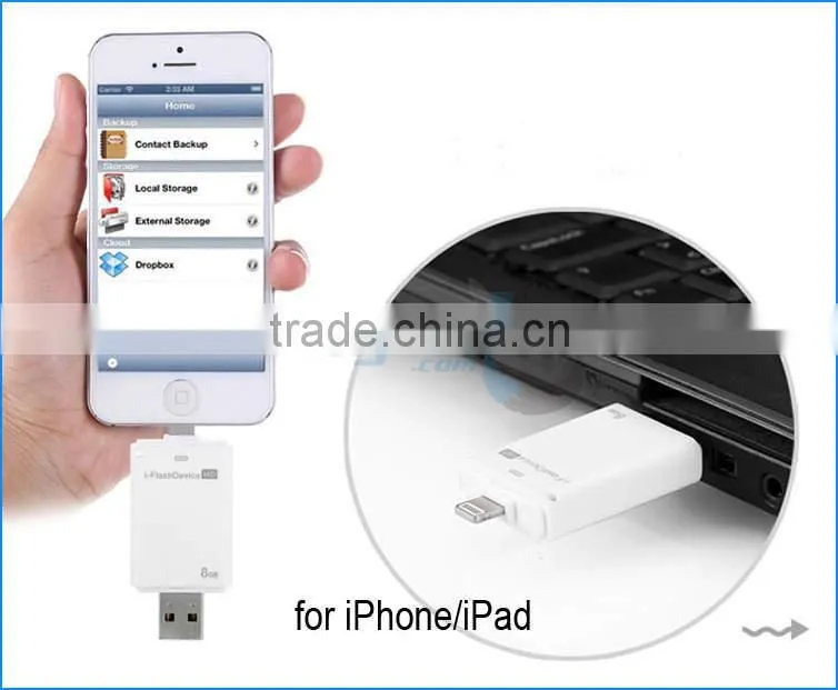 Bulky Wholesale OTG USB2.0 Flash Drive 8GB 16G 32G 64G USB OTG Memory Sticks for iPad 2/3/4/5/6/Air,for iPhone 4/5/6/6S/Plus/7