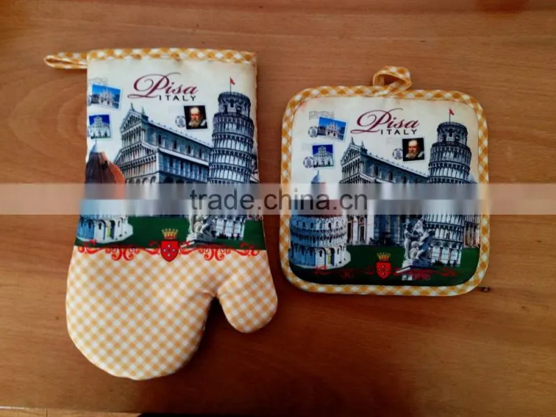 2pcs kitchen set with digital printing oven mitten pot holder