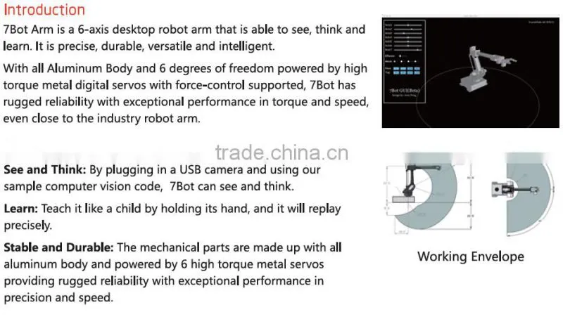 2016 Best sell Full Alumium case 6 Axis Robotic arm