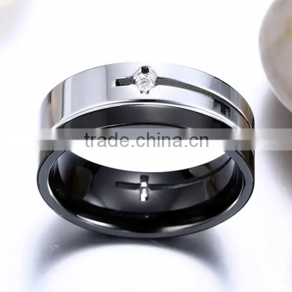Men Personality Black 8MM Stainless Steel Zircon Ring