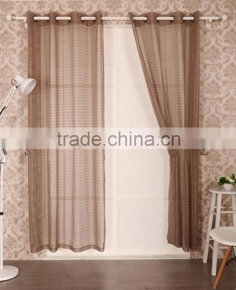 grid plaid sheer polyester checked voile eyelet curtain drapes