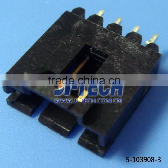 2.54mm vtertical pcb mounting orientation wire to board shrouded header connector TE 4 pin plug connector tyco 5-103908-3