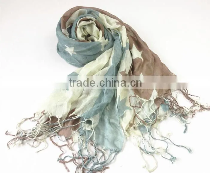 100% viscose star printed tassel scarf